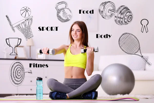 Kadın dumbbells ile egzersiz yaparak — Stok fotoğraf