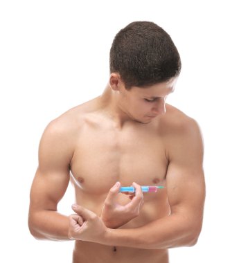 Sportsman with steroids on white clipart