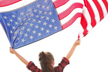 Küçük kız holding Amerikan bayrağı