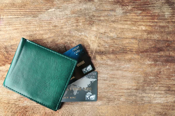 Credit cards in leather wallet