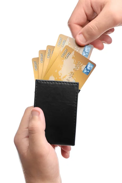 Läder plånbok med kreditkort — Stockfoto