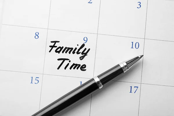 Calendário com palavras Tempo de família — Fotografia de Stock