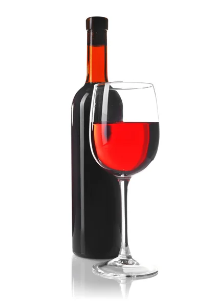 Red wine glass and bottle — Stock Photo, Image