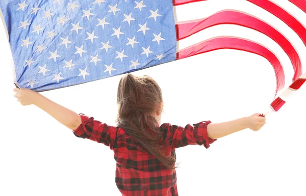 Meisje bedrijf Amerikaanse vlag — Stockfoto