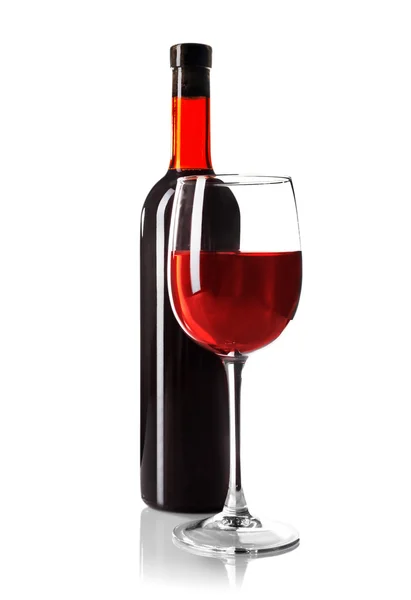 Red wine glass and bottle — Stock Photo, Image