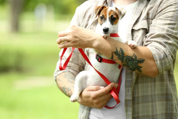 Homme avec chien mignon — Photo