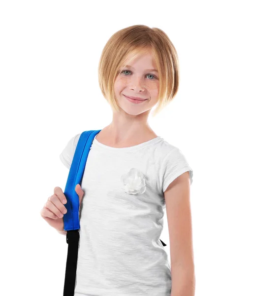 Beautiful schoolgirl on white — Stock Photo, Image