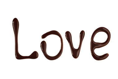 Beyaz zemin üzerine sıvı çikolata kelime aşk yaptı