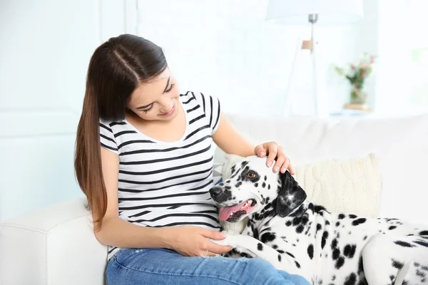 Owner with her dalmatian dog — Stock Photo, Image