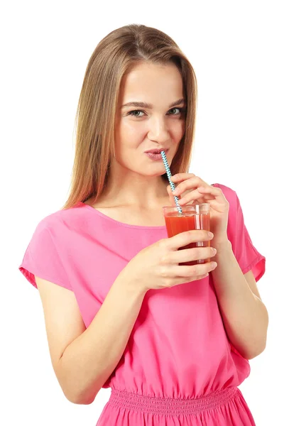 Mulher com copo de suco fresco — Fotografia de Stock