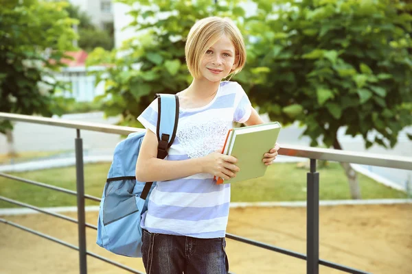 Cute schoolgirl with books — Stock Photo, Image