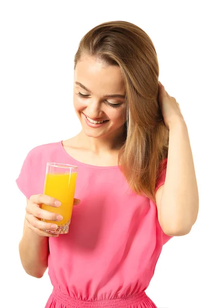 Mulher com copo de suco fresco — Fotografia de Stock