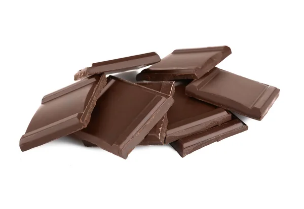 Pile of dark chocolate tiles isolated on white — Stock Photo, Image