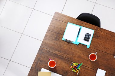 Ofis masaları için toplantılar, üstten görünüm