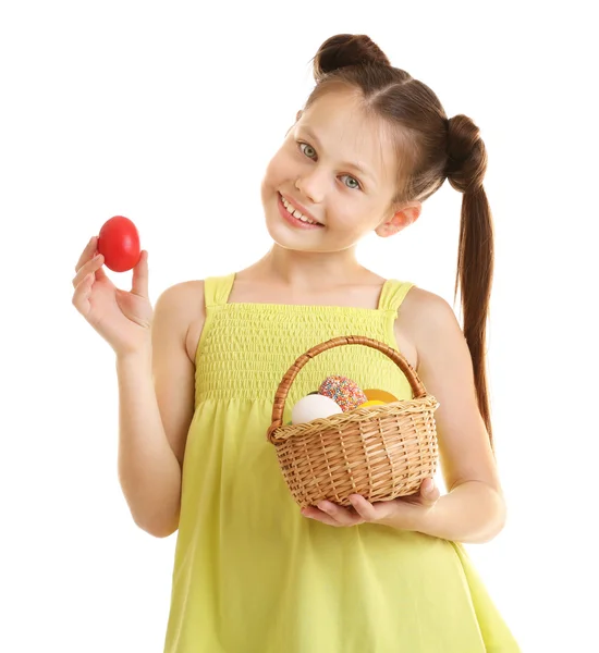 Linda chica con huevos de Pascua — Foto de Stock