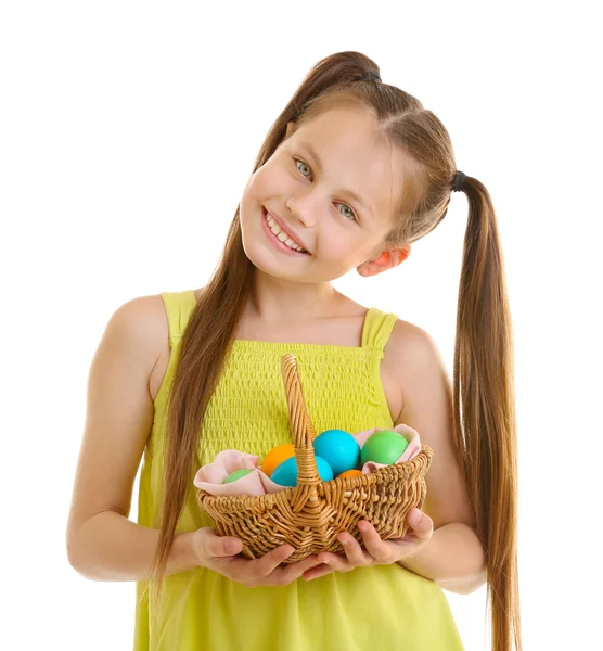 Leuk meisje met Pasen eieren — Stockfoto