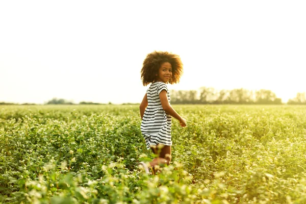 African American girl in the field — Stock Photo, Image
