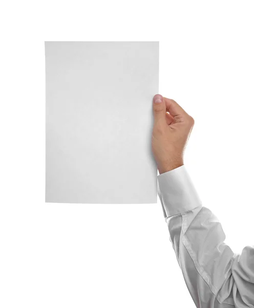 Ο άνθρωπος χέρι με λευκό χαρτί — Φωτογραφία Αρχείου