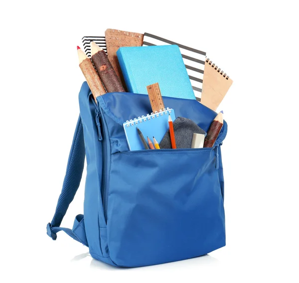 Ryggsäck med skolan brevpapper — Stockfoto