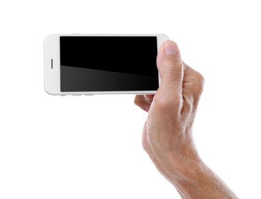 Yaşlı adam holding smartphone