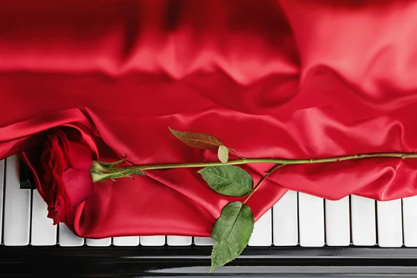 Τριαντάφυλλο με κόκκινο πανί στο πιάνο — Φωτογραφία Αρχείου