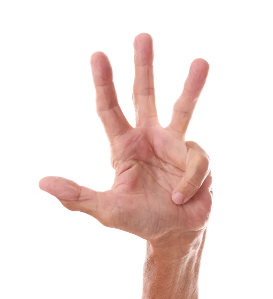 Old man  hand on a white — Stock Photo, Image