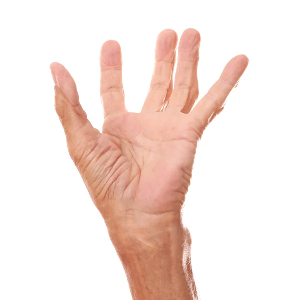 Old man  hand on a white — Stock Photo, Image