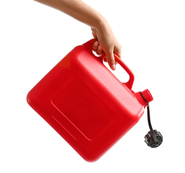 Hand holding jerrycan isolated — Stock Photo, Image