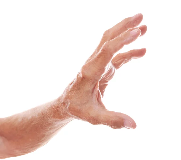 Old man  hand on a white — Stock Photo, Image