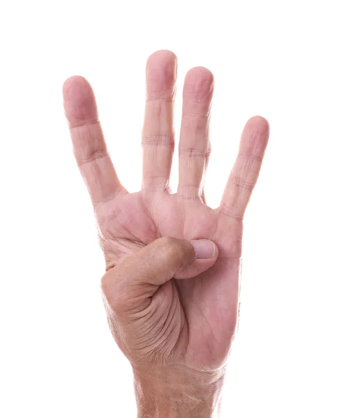 Old man  hand on a white — Stock Photo, Image