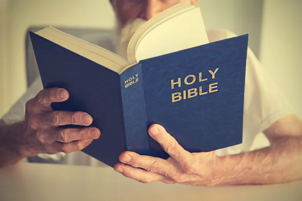 Velho Lendo Bíblia — Fotografia de Stock