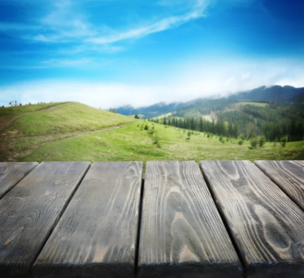 Wooden board and summer forest — Stock Photo, Image