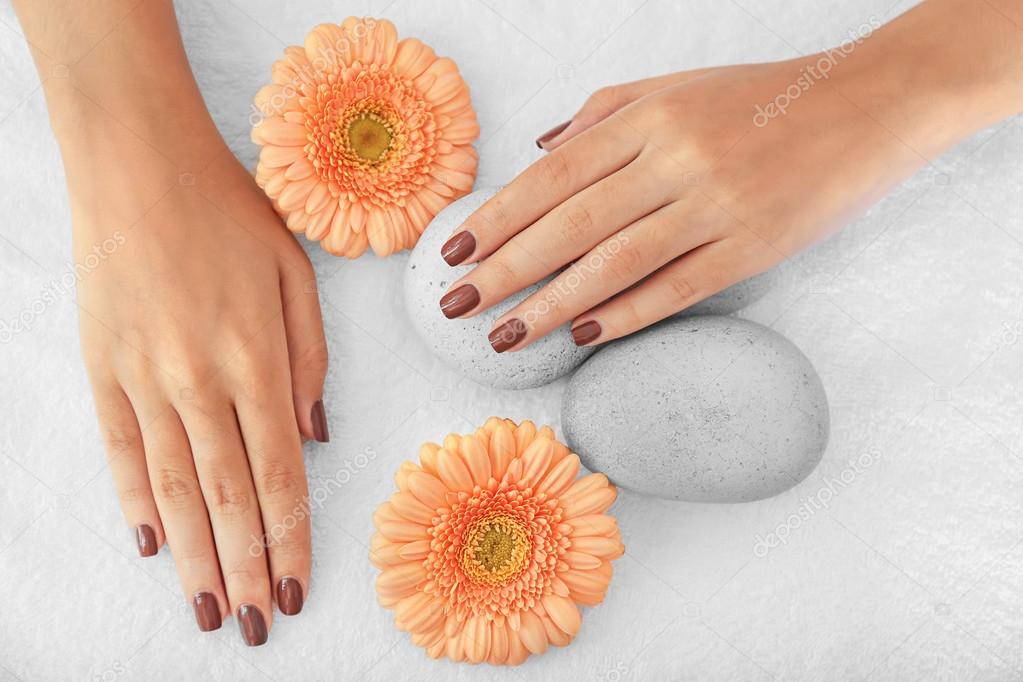 Female hands with brown manicure