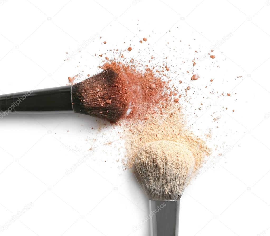 Make up brushes with  eye shadows 