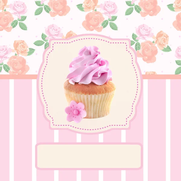 Tarjeta de felicitación con cupcake — Foto de Stock