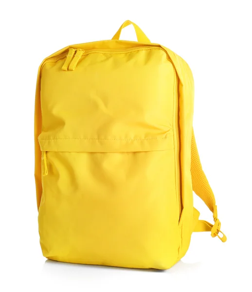 Sac à dos jaune sur blanc — Photo