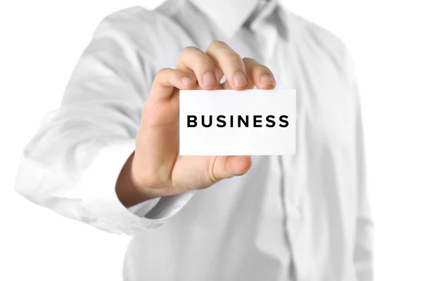 Business trainer with business card — Stock Photo, Image