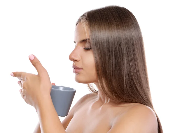 Femme avec tasse de café — Photo