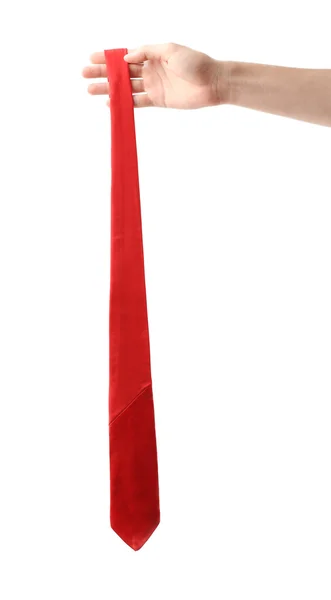 Mão feminina segurando gravata vermelha — Fotografia de Stock