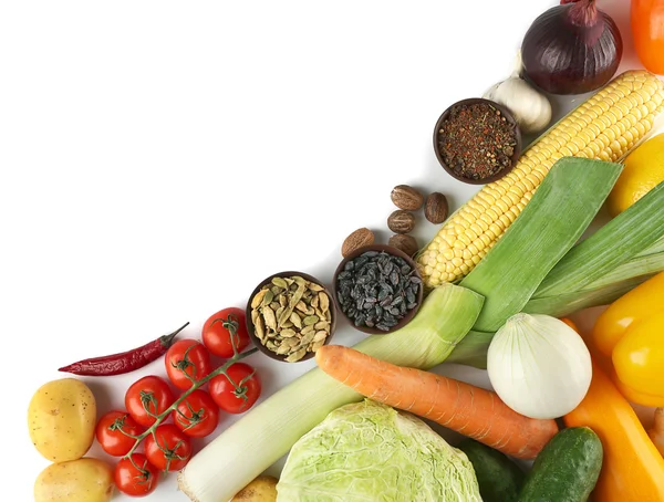 Vegetables and spices on white background — Stock Photo, Image