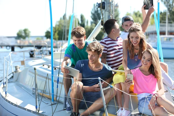 people hanging out on yacht