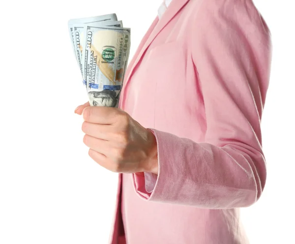 Ung kvinde med penge - Stock-foto