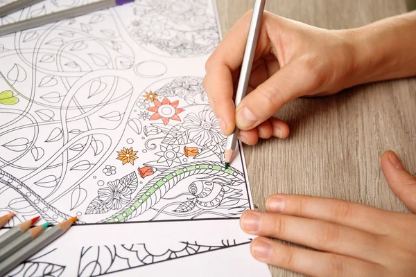 Adult Painting Antistress Colouring Book Pencil — Stock Photo, Image