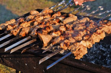 Et parçaları şiş üzerinde