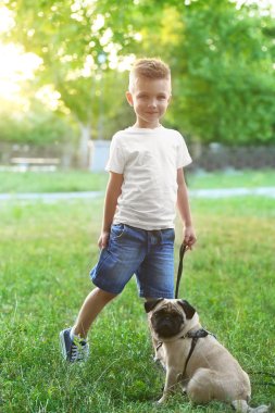 çocuk ile pug köpek park