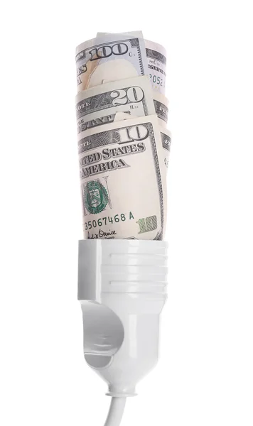 Dollars in socket on white background — Stock Photo, Image