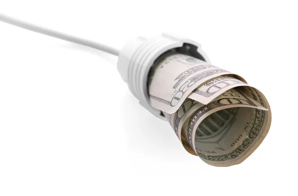 Dollars in socket on white background — Stock Photo, Image
