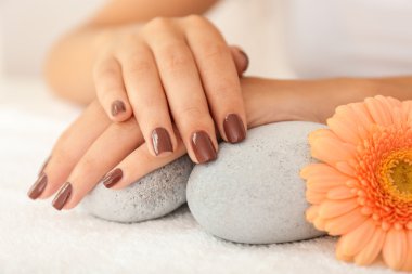 kahverengi manikür elleriyle