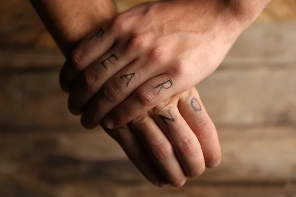 Tattoo Inscriptions Male Fingers Drawn Marker — Stock Photo, Image