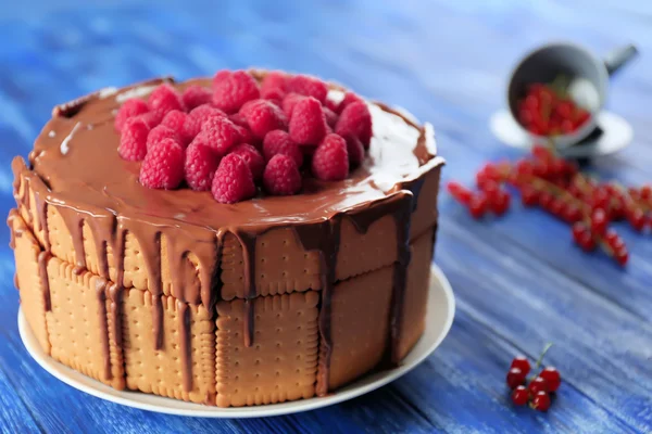 Торт с печеньем и расплавленным шоколадом — стоковое фото